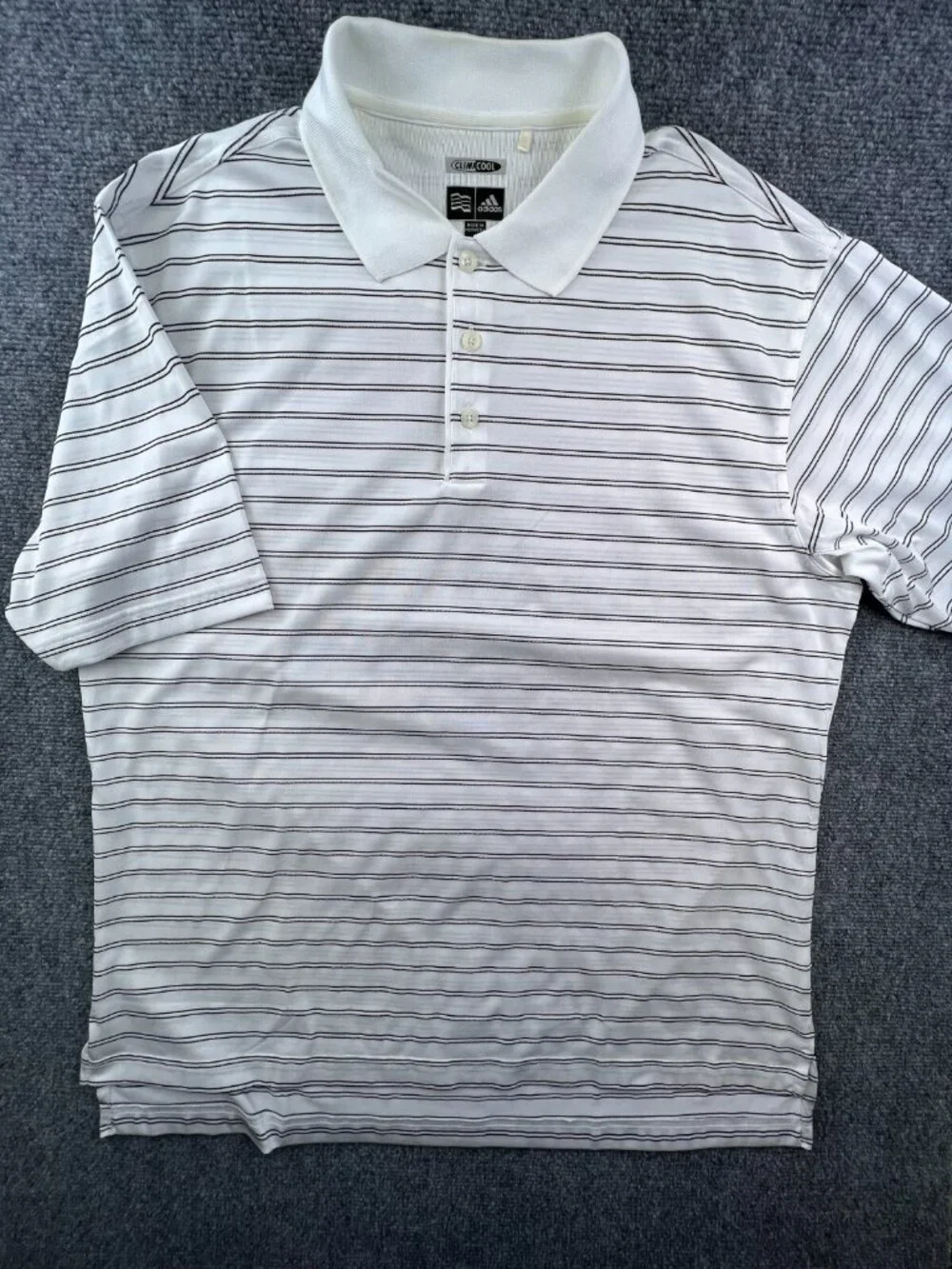Adidas White Black Striped Large Short Sleeve Polo Shirt Men’s Climacool Adult